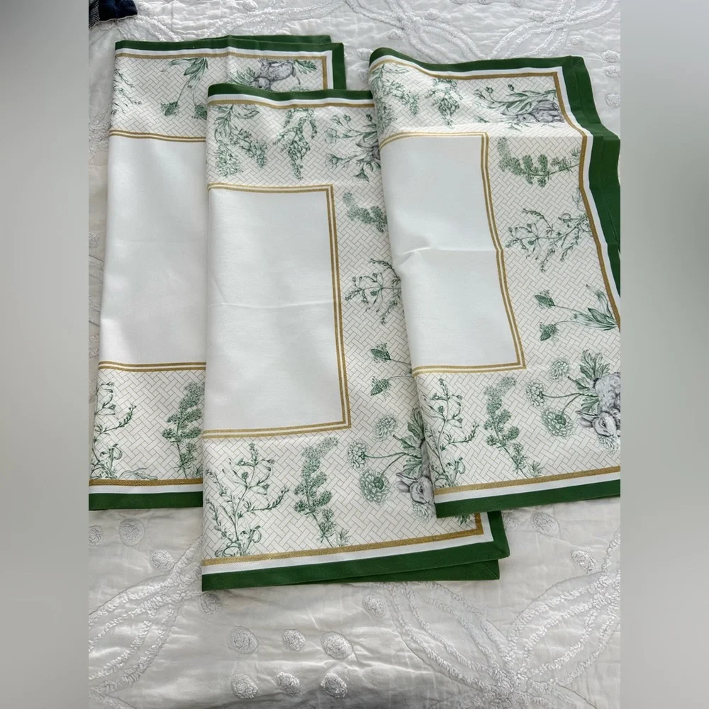 Williams Sonoma Garden Lattice Napkins X3 Green With Bunnies, Easter,replacement